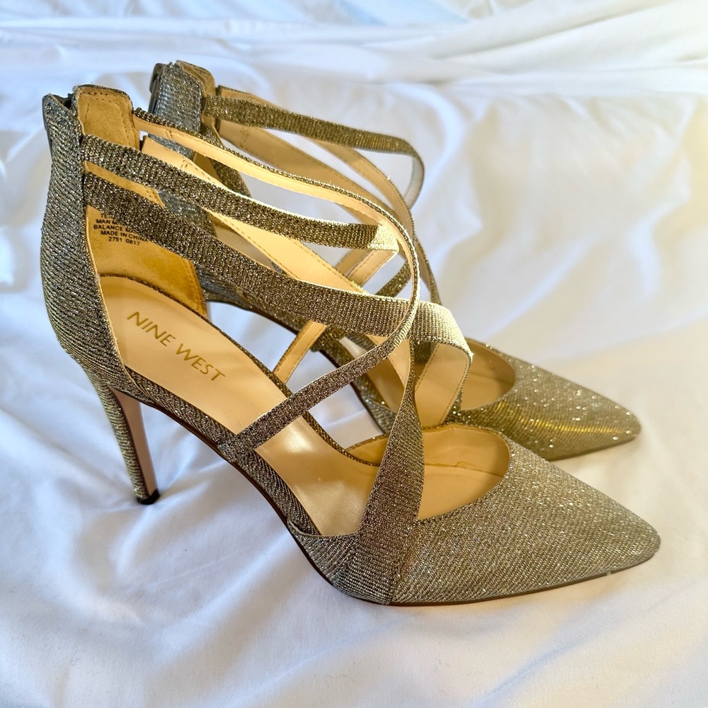 Nine West Pewter Sparkly Heels